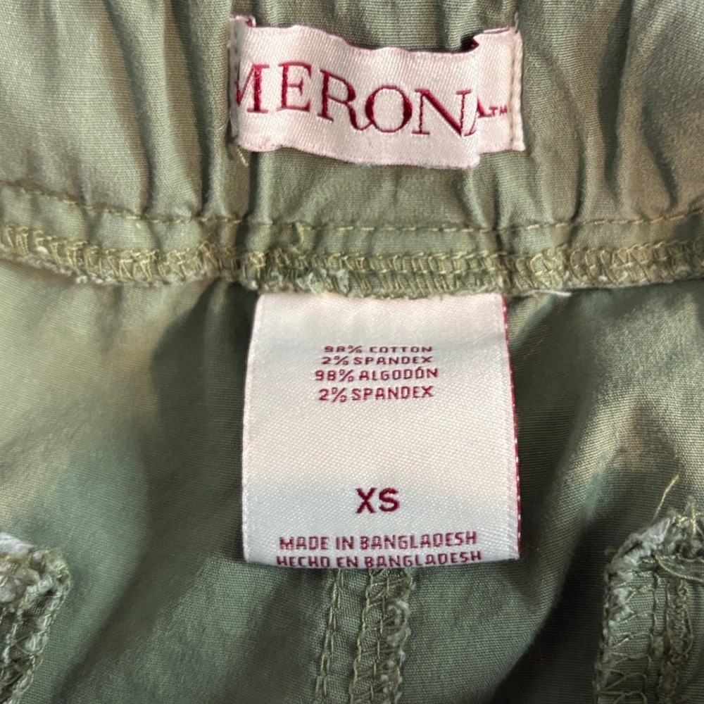 Merona Olive Green Utility Shorts XS Stretch Cotton Drawstring Waist Pockets - Picture 2 of 3